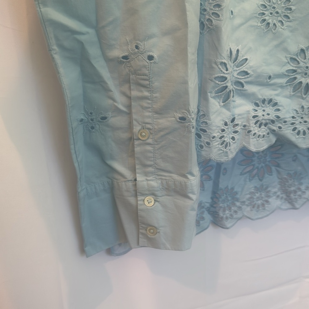 🌸 J.Crew Light Blue Eyelet Long Sleeve Top – Size 10 - Picture 4 of 5